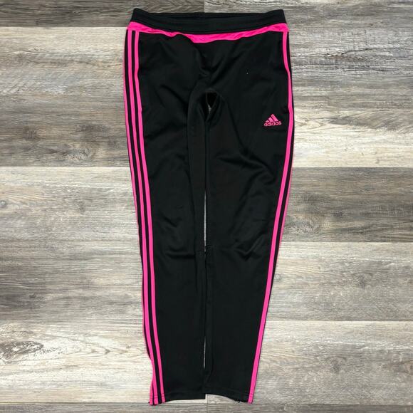 Adidas Tiro 15 Climacool Black Hot Pink 3 Stripes Girls‎ M Ankle Zip Track Pants - Picture 1 of 14